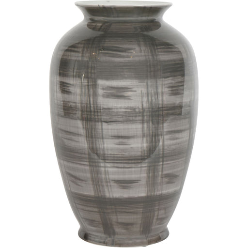 Crosshatch Ceramic Vase, Grey, Brown, Glossy Finish