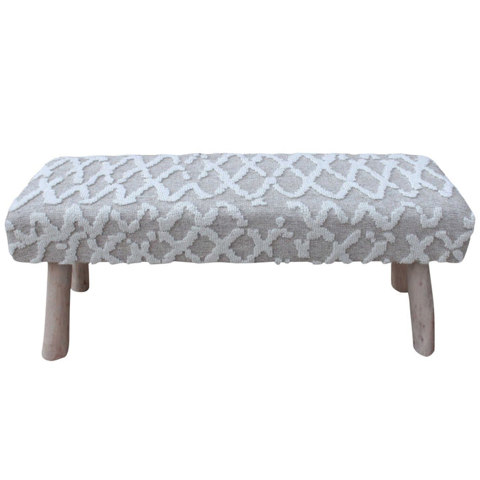 Sylvi Knitted Beige & Ivory 120x40x50cm Wool and Polyester Bench