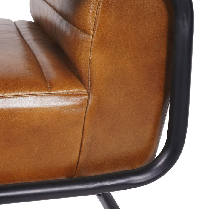 Headley Accent Chair, Brown Leather, Iron Frame