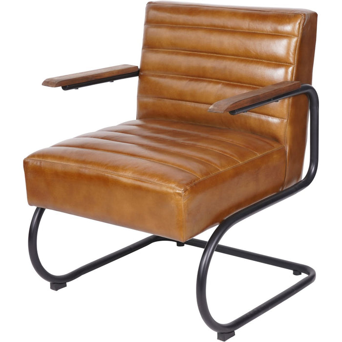 Headley Accent Chair, Brown Leather, Iron Frame