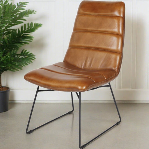 Barton Dining / Occasional Chair, Tan Leather, Black Metal Legs