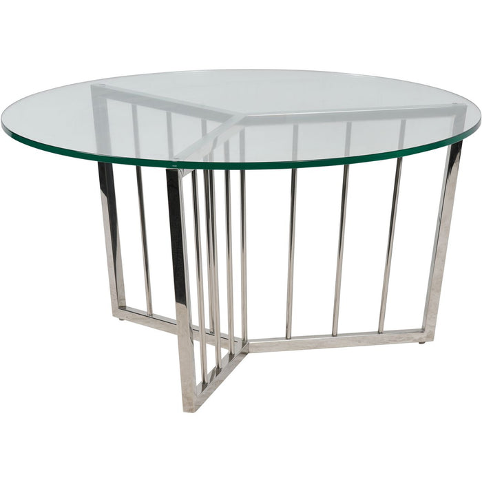 Angélique Round Coffee Table, Silver, Stainless Steel Frame, Clear Glass Top