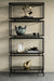 Milton Large Floor Shelf, Display Unit, Black Stainless Steel Frame, Rectangular, Glass Top Shelf