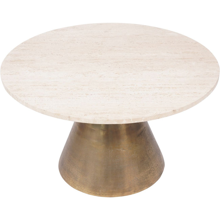 Jacqueline Large Coffee Table, Antique Brass, Light Travertine, Metal Base, Round
