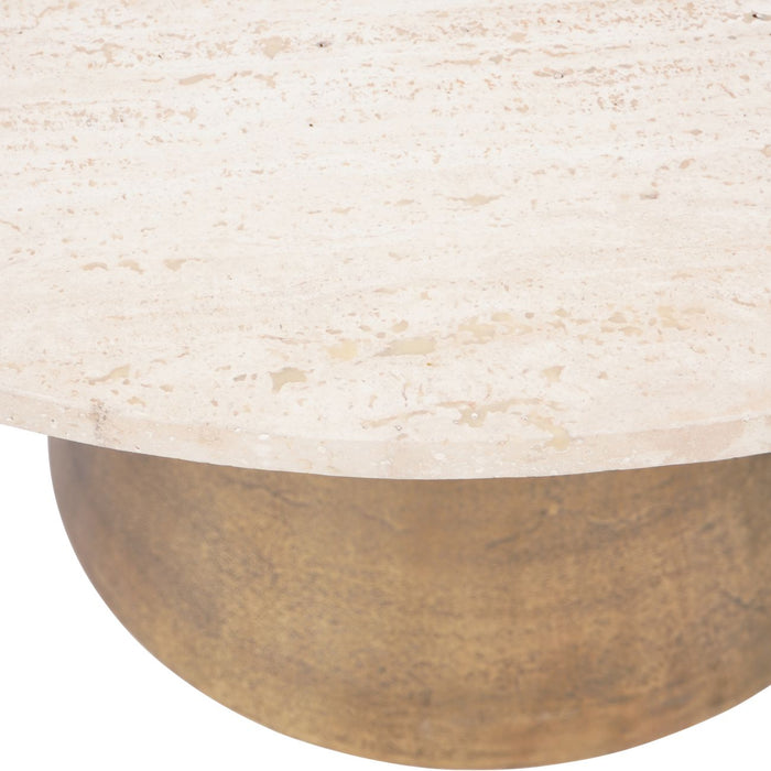 Jacqueline Small Coffee Table, Antique Brass, Light Travertine, Metal Base, Round, MORE DUE 08.03.24