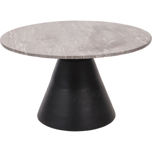 Jacqueline Small Coffee Table, Charcoal Black, Dark Travertine, Metal Base, Round Top
