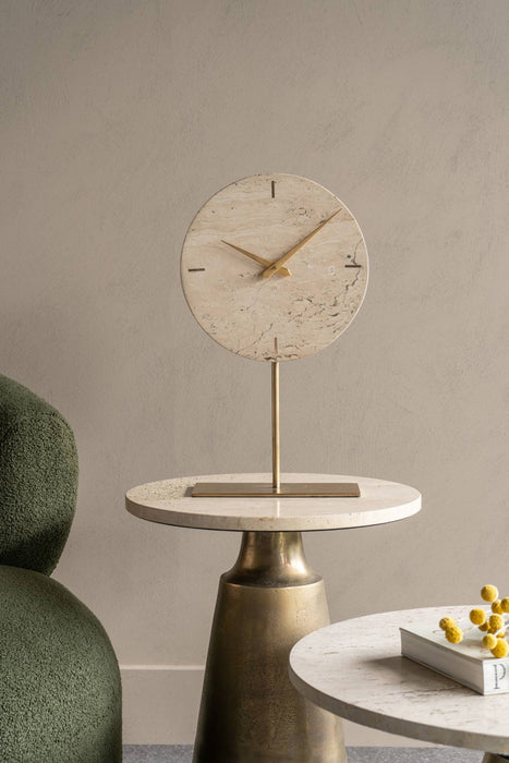 Horton Mantle Clock, Cream, Gold, Stone, Metal,