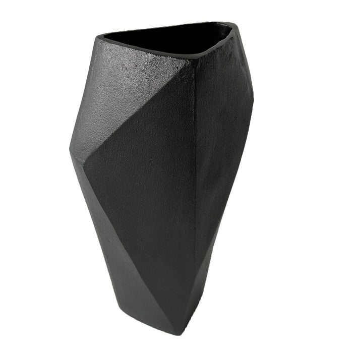 Cast Aluminium Faceted  Vase, Charcoal Black