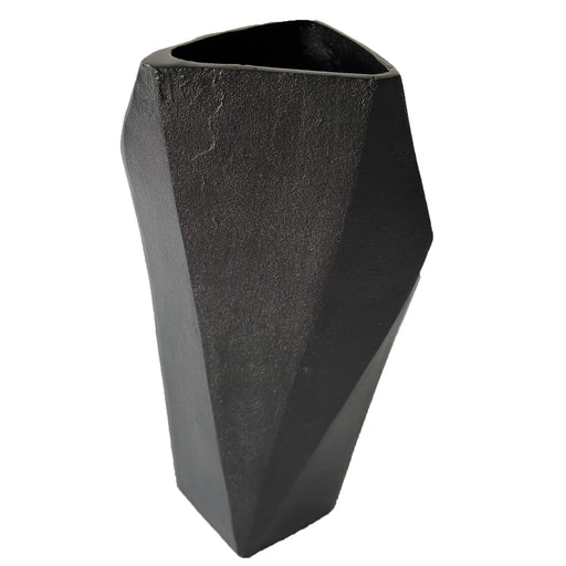 Cast Aluminium Faceted  Vase, Charcoal Black