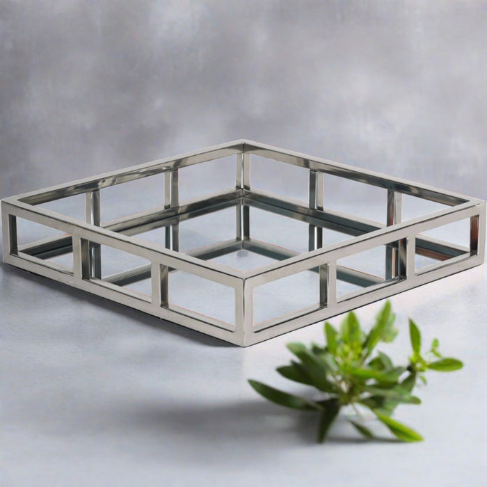 Silver Decorative Tray, Square, Mirrored -  Small