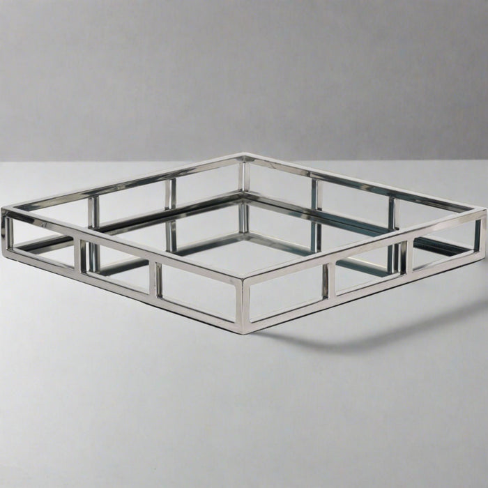 Silver Decorative Tray, Square, Mirrored -  Large
