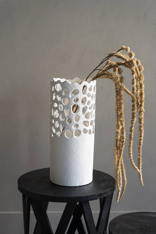 Decorative Ecomix Vase, Ceramic, Cream Cutwork