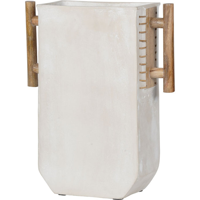 Ecomix Cream Metal Vase, Wooden Handle, Large