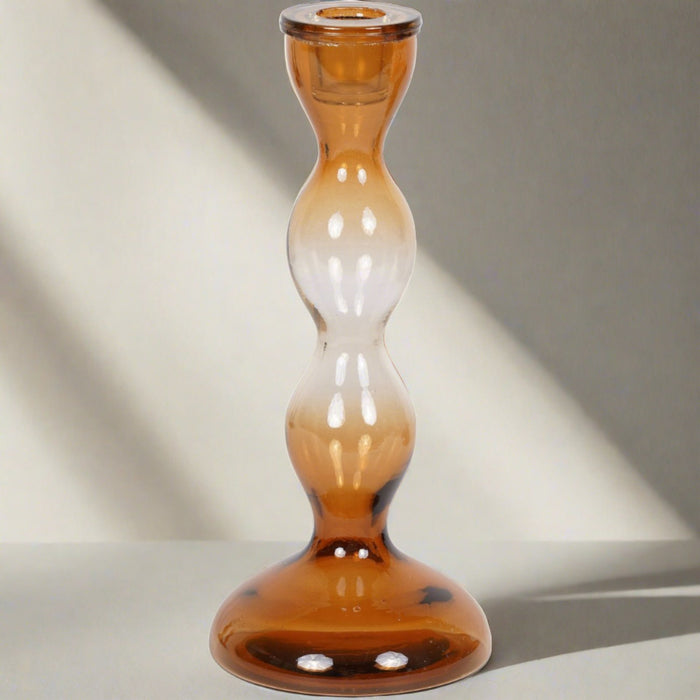 Bobble Glass Candlestick In A Burnt Orange Ombre - Small