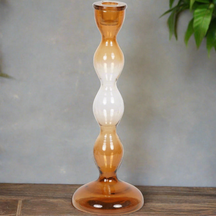 Bobble Glass Candlestick In A Burnt Orange Ombre - Large 32cm