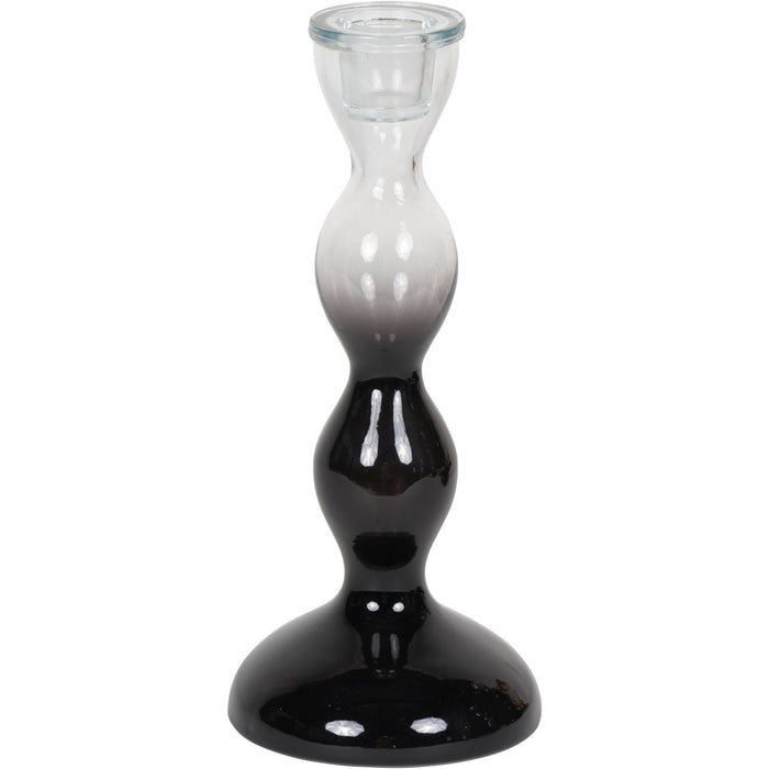 Bobble Glass Candlestick In A Midnight Black Ombre - Small 24cm
