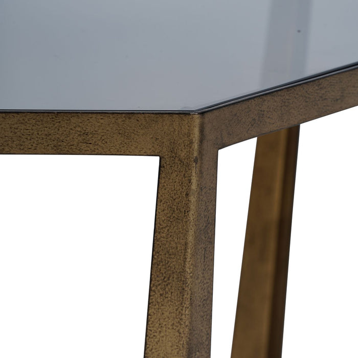 Katrine Side Table, Champagne Metal Frame, Hexagonal Glass Top