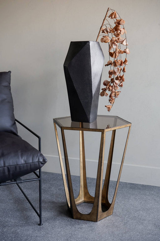 Katrine Side Table, Champagne Metal Frame, Hexagonal Glass Top