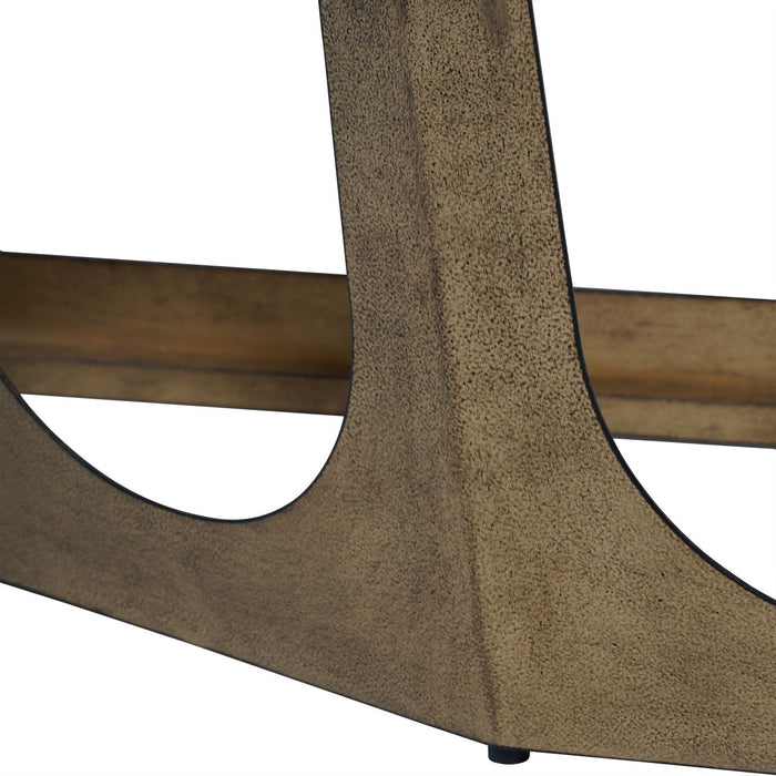 Catalan Hexagon Console Table, Champagne, Metal Frame, Smoked Glass Top