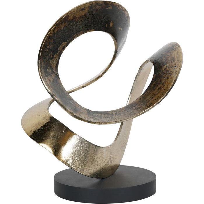 Knot Sculpture, Gold Metal, Black Wood