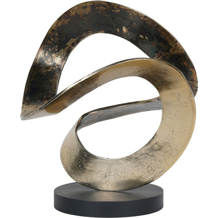 Knot Sculpture, Gold Metal, Black Wood