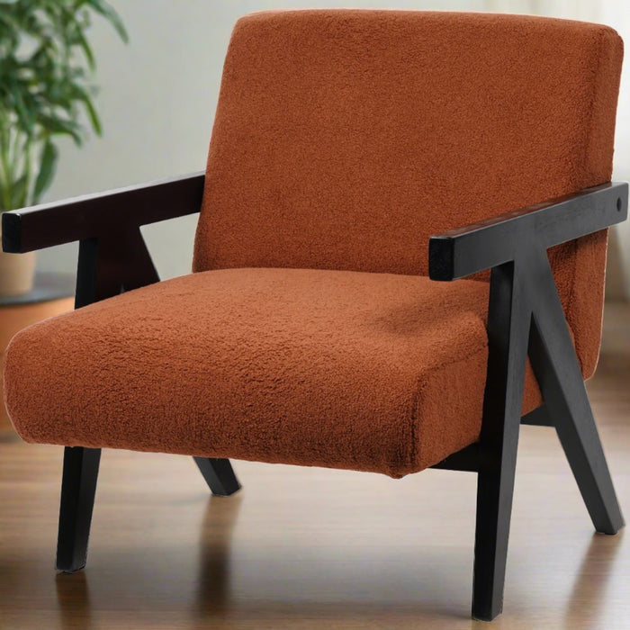 Éva Accent Armchair Chair, Burnt Orange Boucle, Black Wood Frame