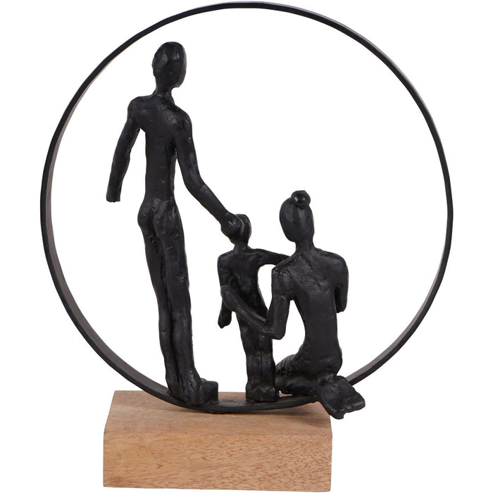 Bonding Family Sculpture,Black Metal, Wood Stand