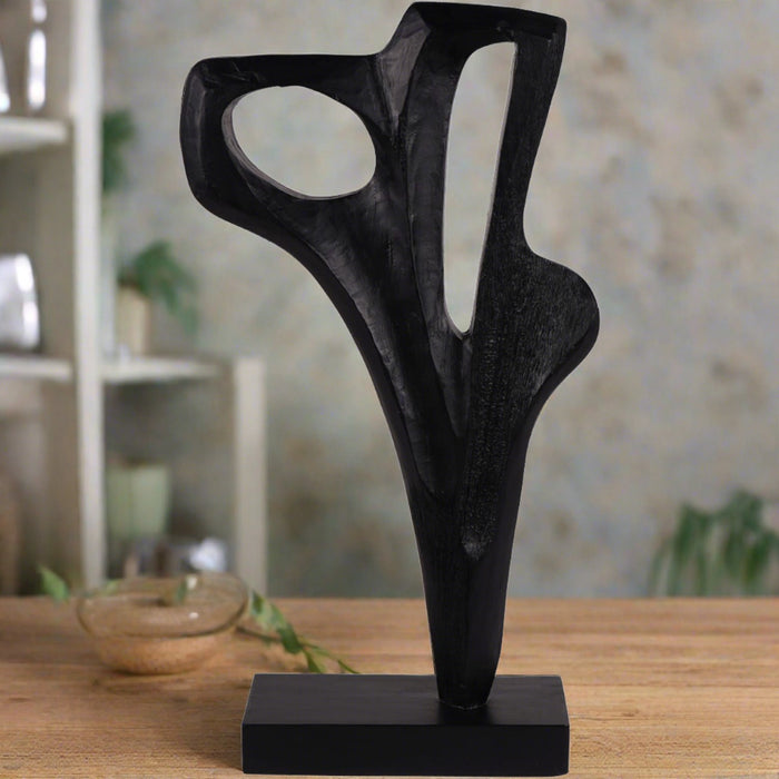 Burnished Black Wooden Sculpture, Hand Carved - Small