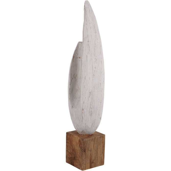 White Solid Wood Tall Sculpture, Hand Craved