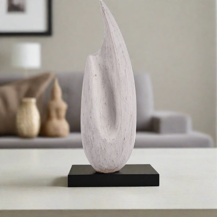White Solid Wood Tall Sculpture, Hand Craved