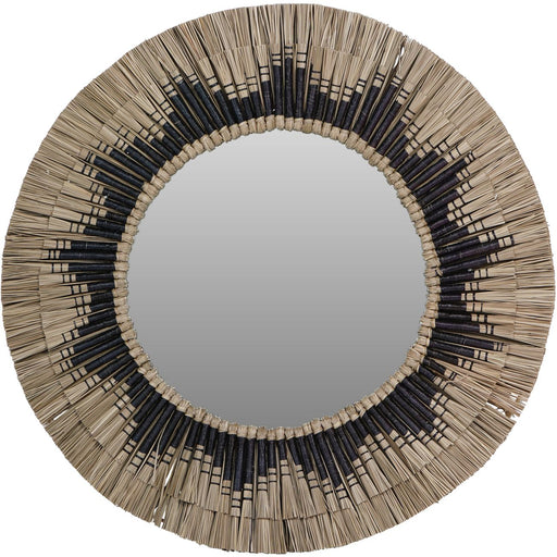 Round Seagrass Wall Mirror, Black Natural, Frame