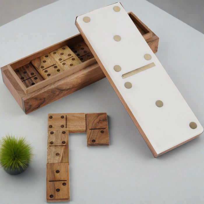Brookby Domino Set, White & Gold Wood