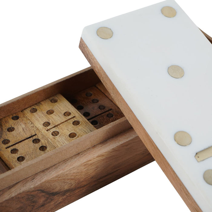 Brookby Domino Set, White & Gold Wood