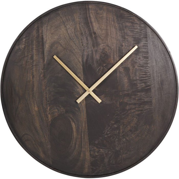 Tulston Round Wall Clock, Dark Mango Wood, Gold Hands, Large