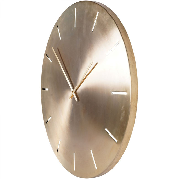 Benton Round Wall Clock, Brass, Raised White Digits.