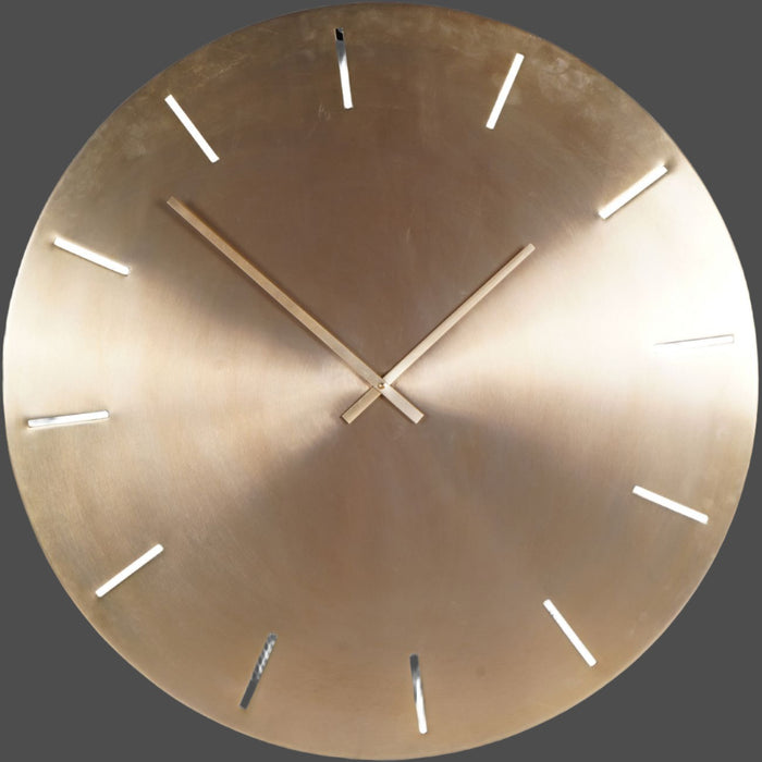 Benton Round Wall Clock, Brass, Raised White Digits.