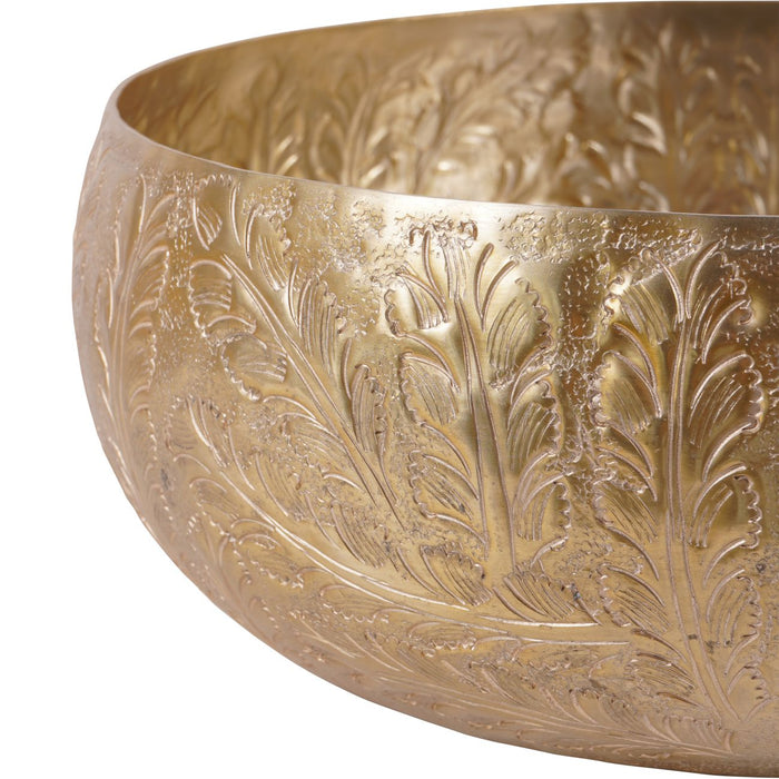 Laura Ashley Large Bowl, Winspear Metal Gold, Leaf Embossed, Round Convex