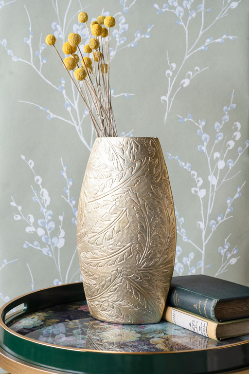 Laura Ashley Oval Barrel Vase, Winspear Gold, Leaf Embossed, Small
