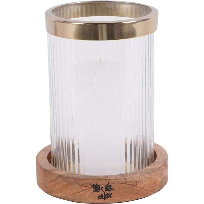 Ribbed Reed Glass & Gold Metal Hurricane