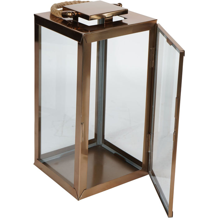 Derby Gold Metal & Glass Lantern With Rope Handle - Large
