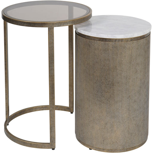 Belvedere Side Table, Aged Gold Frame Nesting, Tinted Glass, set of 2