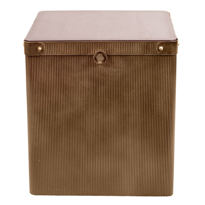 Hunter Trunk Side Table, Metal Storage, Corrugated Antique Gold, Solid Wooden Stained Tops,