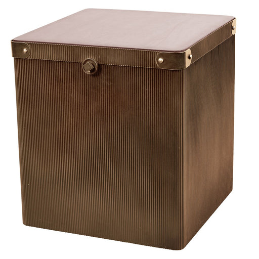 Hunter Trunk Side Table, Metal Storage, Corrugated Antique Gold, Solid Wooden Stained Tops, 