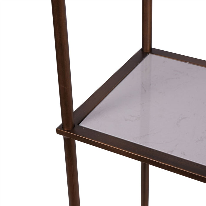 Tall Floor Shelf Unit, Copper Metal Frame, Five Tier, Rectangular, High Quality Ceramic Shelf