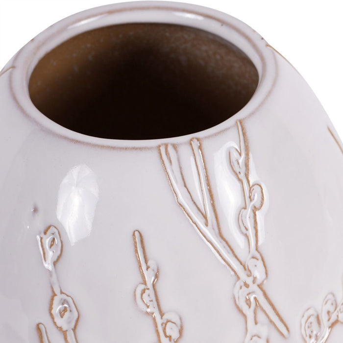 Laura Ashley Stoneware Vase, White Ceramic, Pussywillow Design, Large, Due In 17/06/2024
