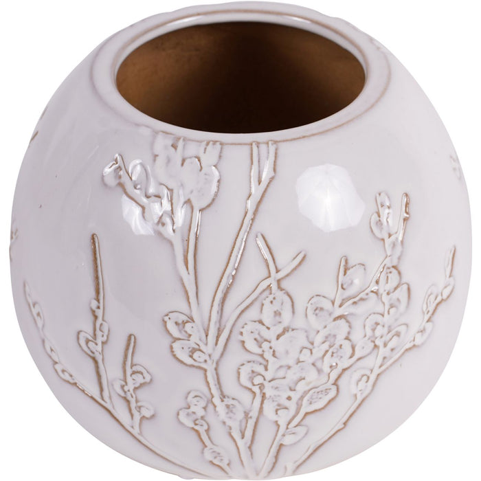 Laura Ashley Small Vase , White Ceramic, Pussywillow, Stoneware, Due In 29/05/2024
