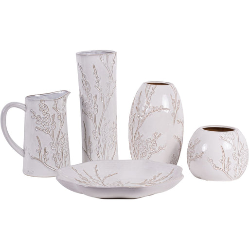 Laura Ashley Small Vase , White Ceramic, Pussywillow, Stoneware