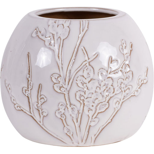 Laura Ashley Small Vase , White Ceramic, Pussywillow, Stoneware