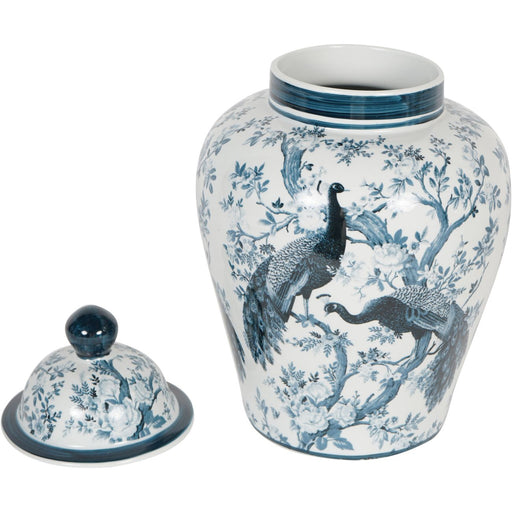 Laura Ashley Porcelain Ginger Jar, Midnight Blue, Belvedere, Peacock Design, Medium