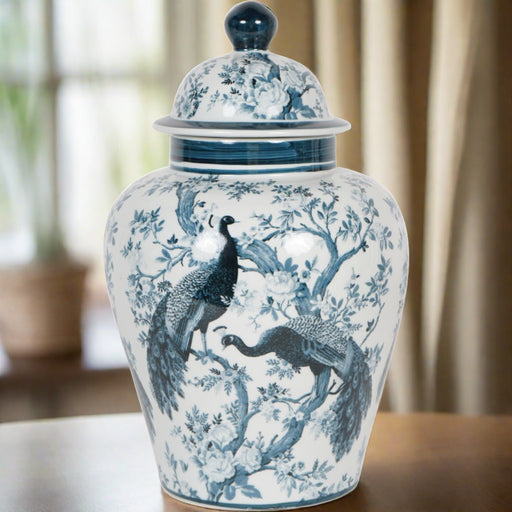 Laura Ashley Porcelain Ginger Jar, Midnight Blue, Belvedere, Peacock Design, Large